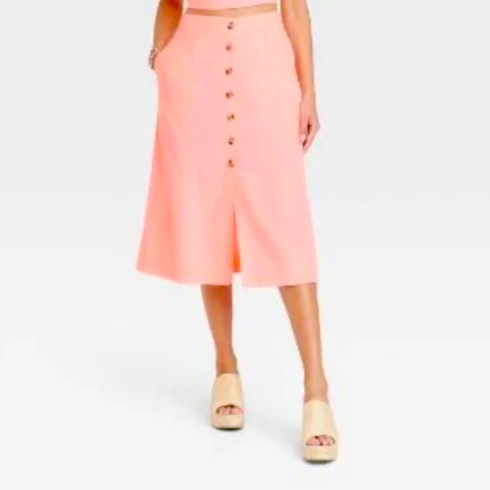 Linen blend Neon Pink Skirt
